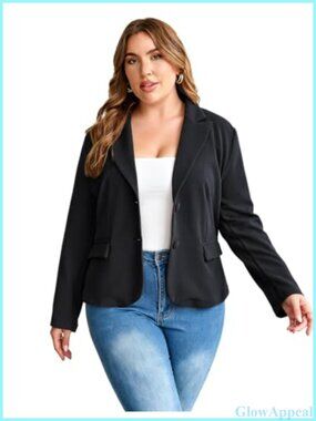 Plus Size Notch Lapel Blazer Suit Jacket Business Casual Work Coat